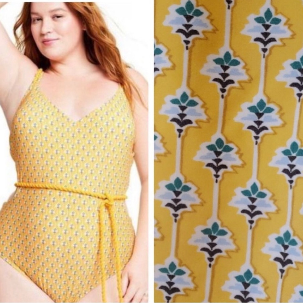 RHODE Dainty Ditzy Floral Lotus Print One Piece Swimsuit Plus Size 1X